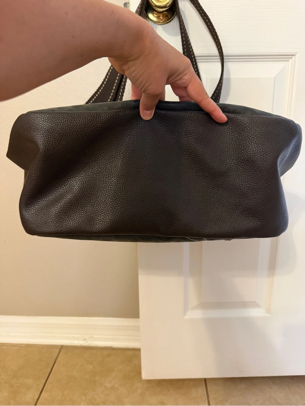 Chala Black Faux Leather Floral Accent Tote